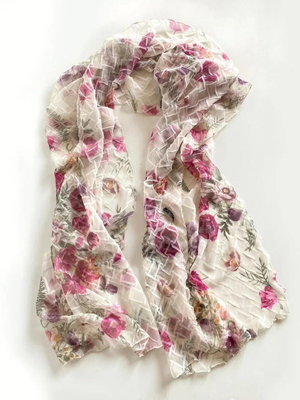 Komarov Shawl Diamond Texture Floral Oblong Sheer Scarf 22